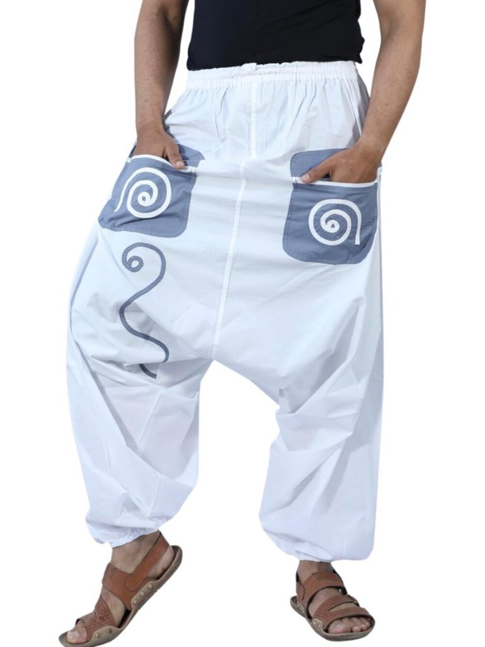 Men's Cotton Harem Pants with Pockets | Baggy Yoga Genie Hippie Style